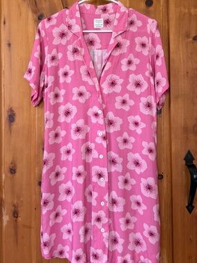 Lokahi Swim Pink Aurora Hibiscus Aloha Shirt Dress